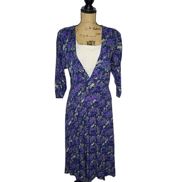 Vintage 90s Dark Moody Floral Boho Dress - Picture 1 of 14